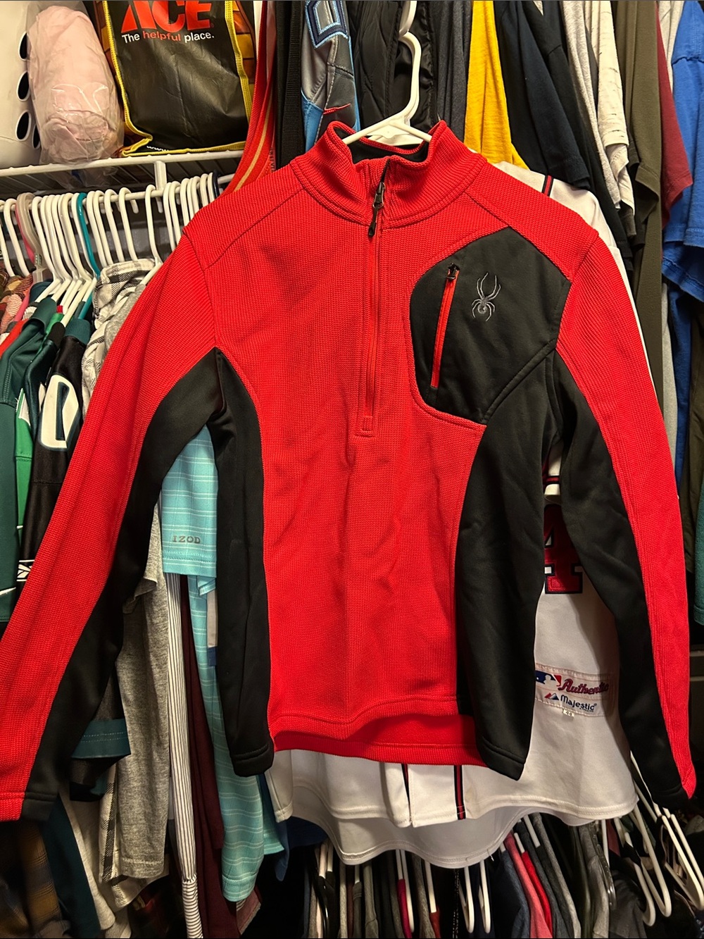Spyder Red and Black Half-Zip Performance Sweater Small